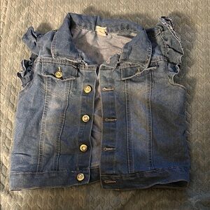 One Step Up Denim Sleeveless Jacket with Ruffle Detail Girls size 10-12